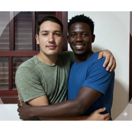 Figurinha: Dois amigos felizes
