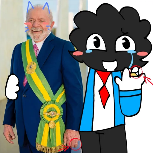 Figurinha: Lula com orelhas de gato e personagem ch