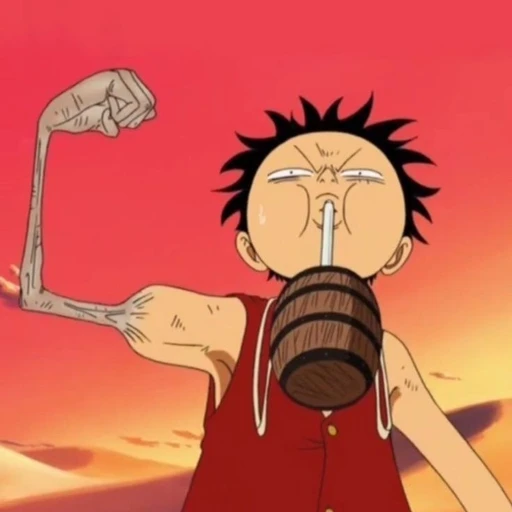 Figurinha: Luffy bebendo em barril