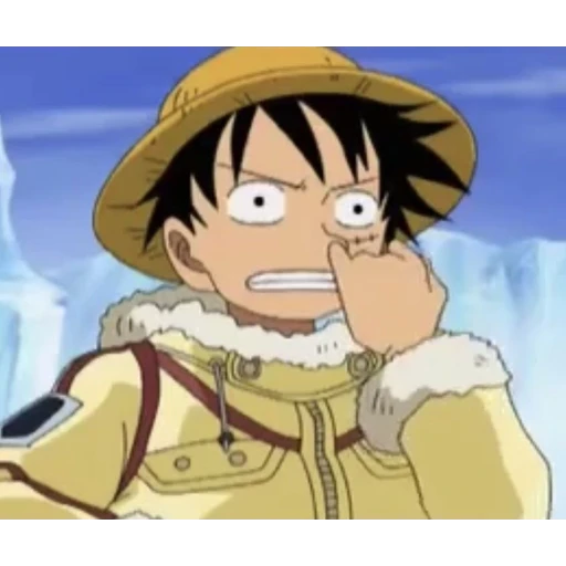 Figurinha: Luffy coçando o nariz