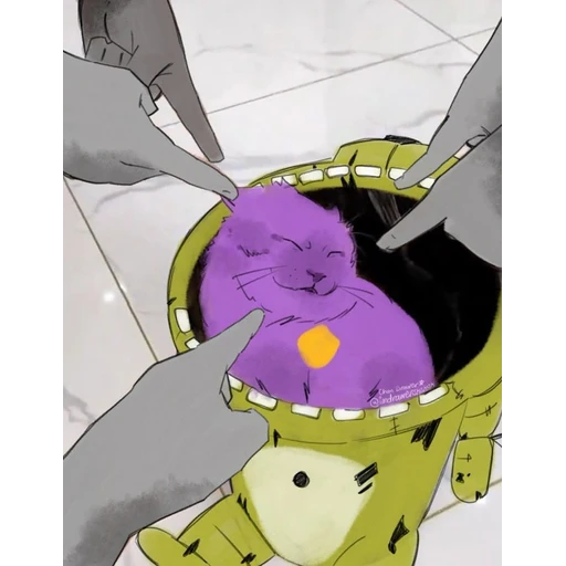 Figurinha: Gato roxo em lixeira