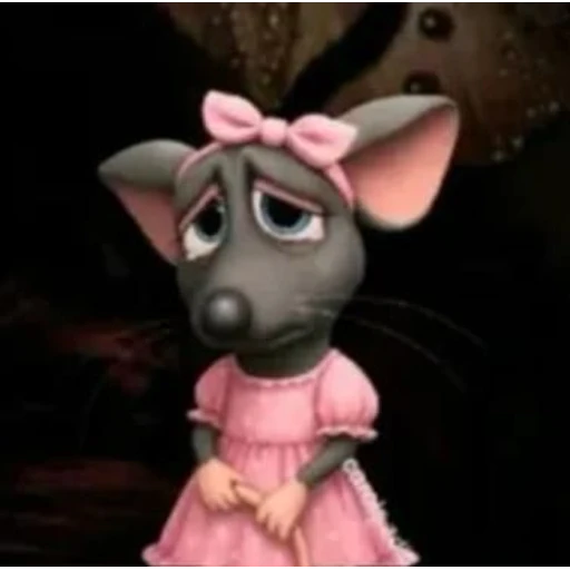 Figurinha: Ratinha triste de vestido rosa