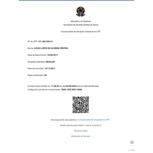 Figurinha: Comprovante CPF Lucas Lopes