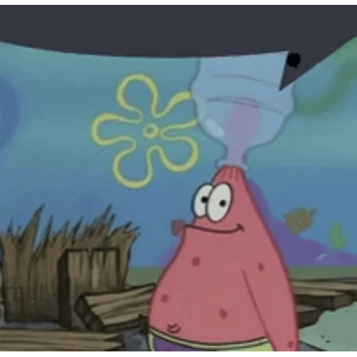 Figurinha: Patrick bebendo água do galão