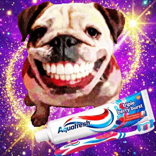 Sticker: Perro con dientes Aquafresh