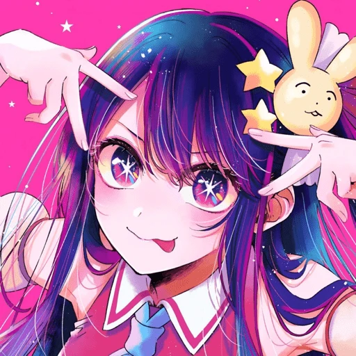 Figurinha: Garota Anime com Coelhinho e Estrelas