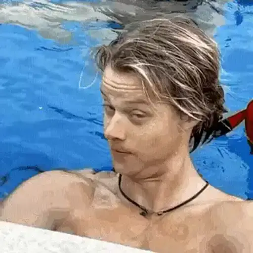 Figurinha: Olhar de desconfiança na piscina
