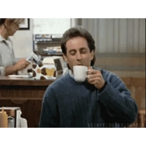 Figurinha: Jerry Seinfeld tomando café