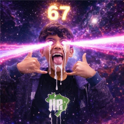 Figurinha: Garoto com lasers nos olhos e número 67