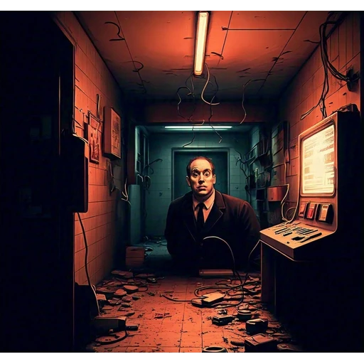 Sticker: Man in a shadowy office
