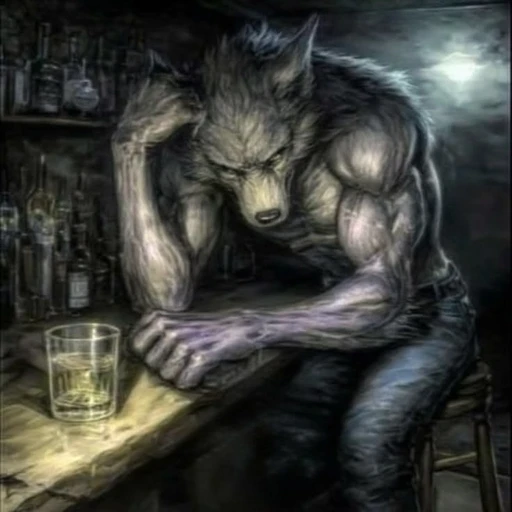 Figurinha: Lobisomem triste no bar