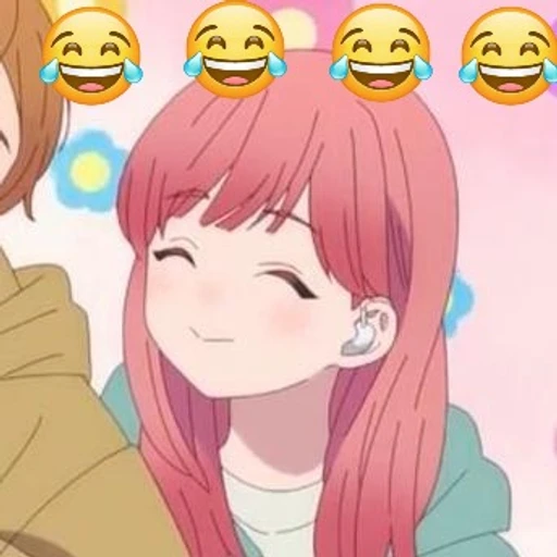 Sticker: Anime face with laughing emojis