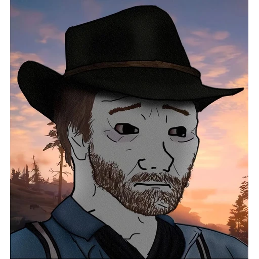 Sticker: Arthur Morgan Wojak al atardecer