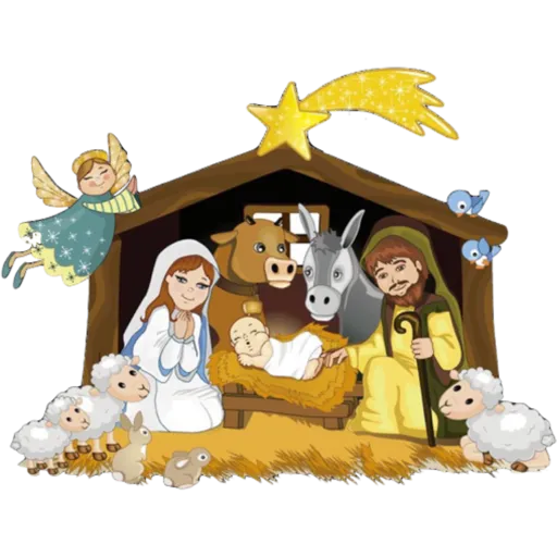 Figurinha: Presépio com anjo, animais e estrela