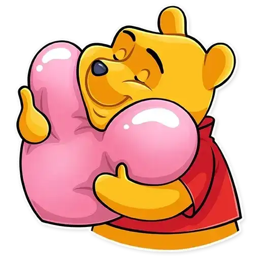 Figurinha: Ursinho Pooh abraçando um coração