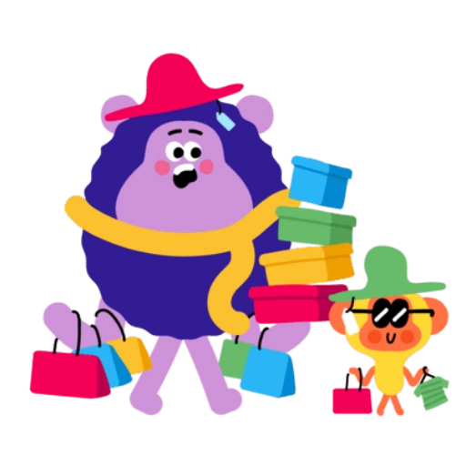 Figurinha: Personagens fazendo compras