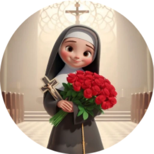 Figurinha: Freira com Rosas e Cruz