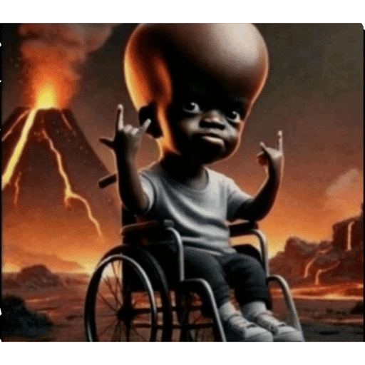 Sticker: Big-headed kid at the volcano