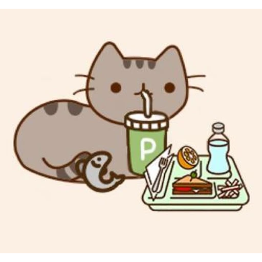 Sticker: Pusheen having lunch