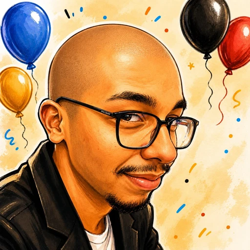Figurinha: Retrato de rapaz com balões
