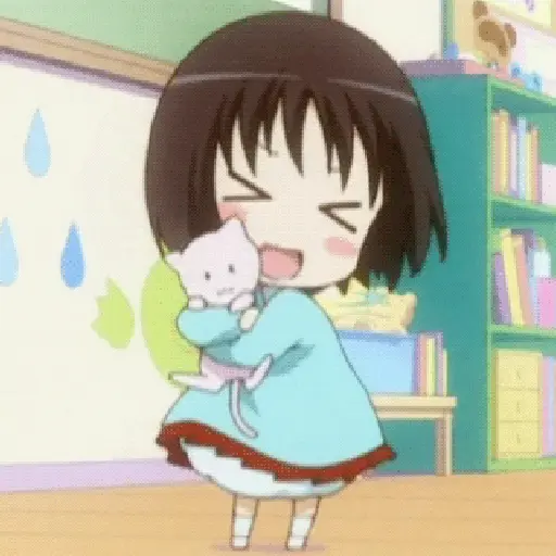 Figurinha: Chibi abraçando gatinho