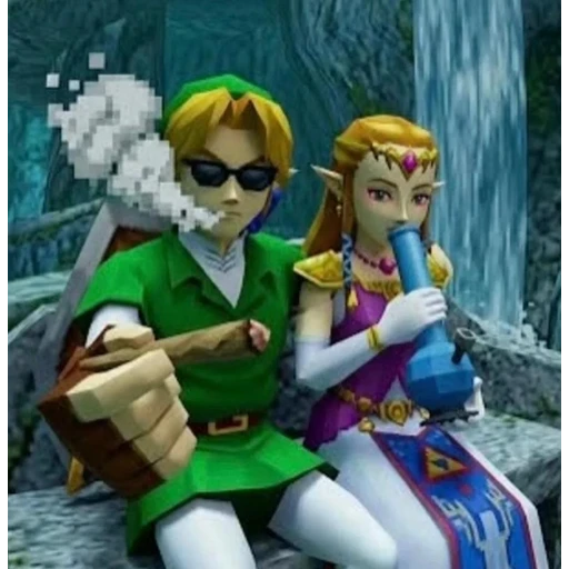 Figurinha: Link e Zelda fumando