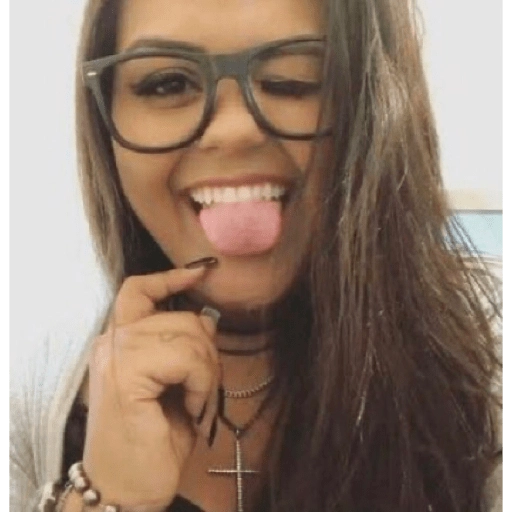 Figurinha: Garota com óculos piscando e língua para