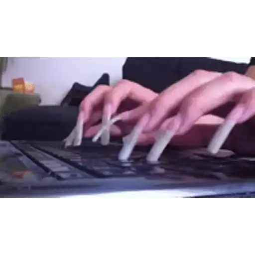 Figurinha: Unha grande digitando no teclado