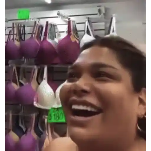 Sticker: Woman laughing at store