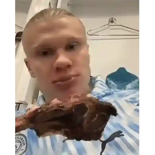 Sticker: Haaland eating meat