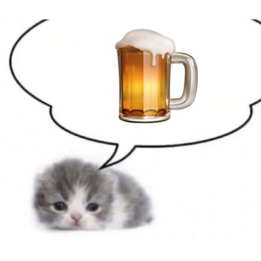 Sticker: Gatito pensando en cerveza