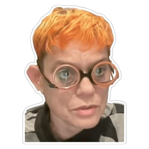Figurinha: Pessoa com cabelo laranja e óculos