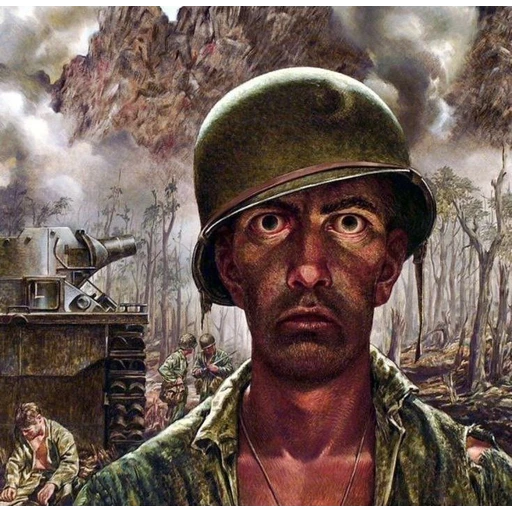 Figurinha: Soldado assustado em guerra