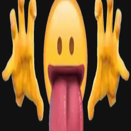 Figurinha: Emoji com língua pra fora e mãos