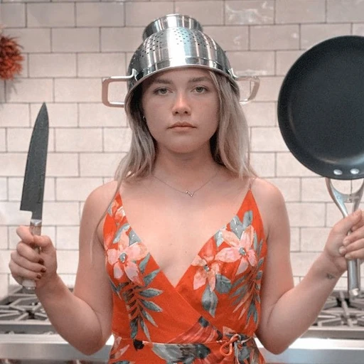 Figurinha: Florence Pugh na cozinha