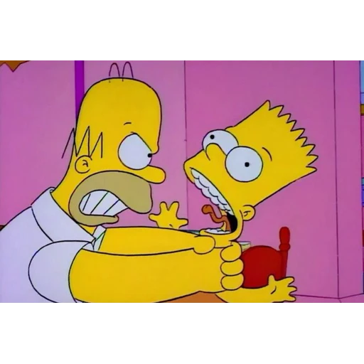 Figurinha: Homer Simpsons segura Bart Simpsons pela