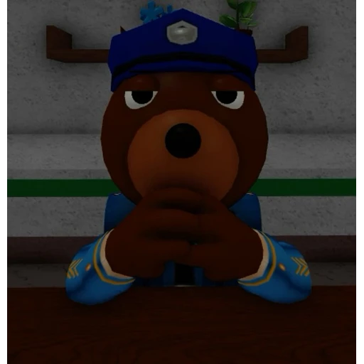 Figurinha: Urso policial pensativo