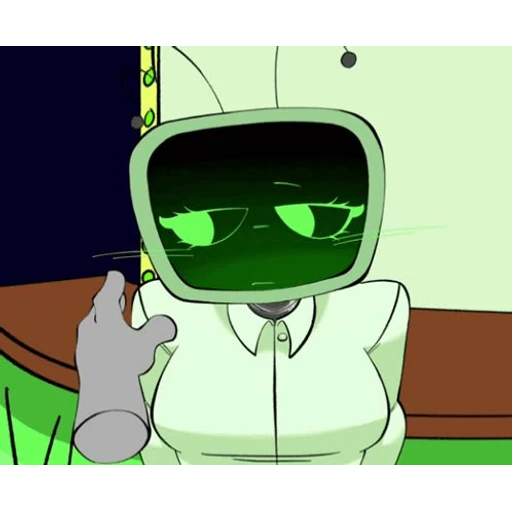 Figurinha: Robô com tela verde e olhos brilhantes