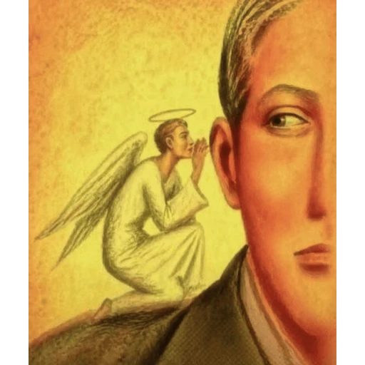 Figurinha: anjo falando no ouvido