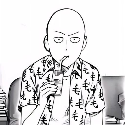 Figurinha: Saitama tomando suco