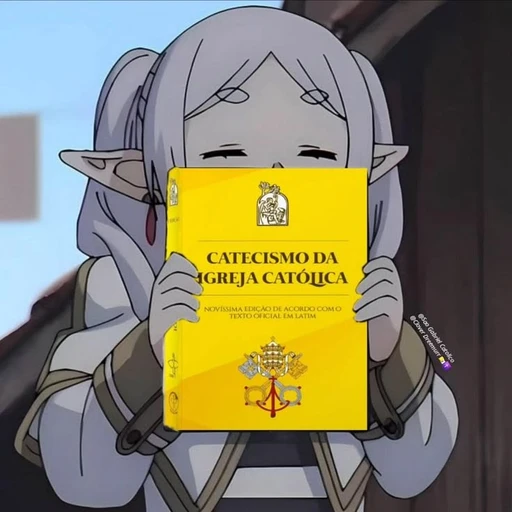 Figurinha: Anime segurando Catecismo da Igreja Cató