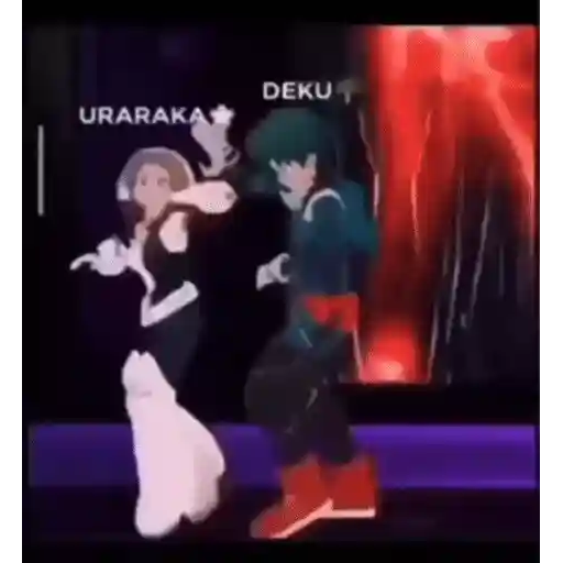 Figurinha: Deku e Uraraka Dançando