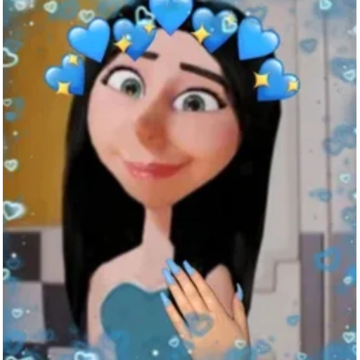Figurinha: Garota com tiara de corações azuis