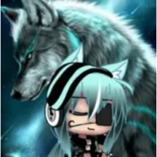 Figurinha: Lobo e personagem Gacha